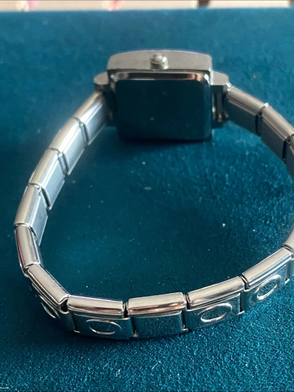 Mudd Silver-Tone Bracelet Watch with Orange Dial